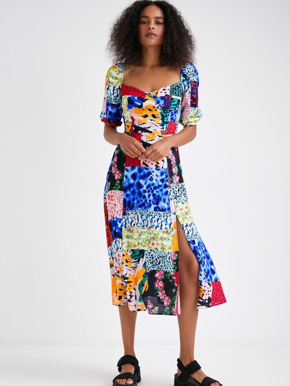 Desigual Multi-Print Scoop Neck Dress in Blue, Pink, Green, Yellow